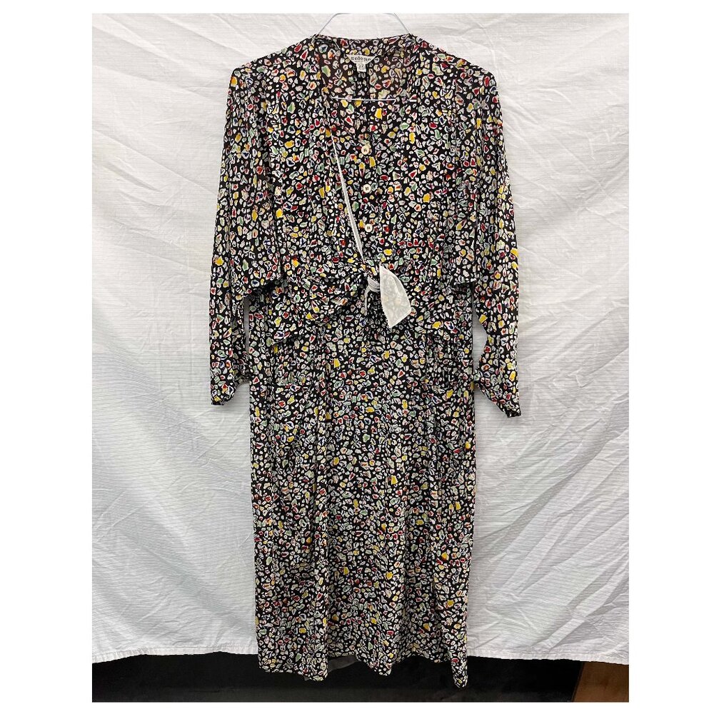 Vintage dress, multicolor, front tie and button-up dress